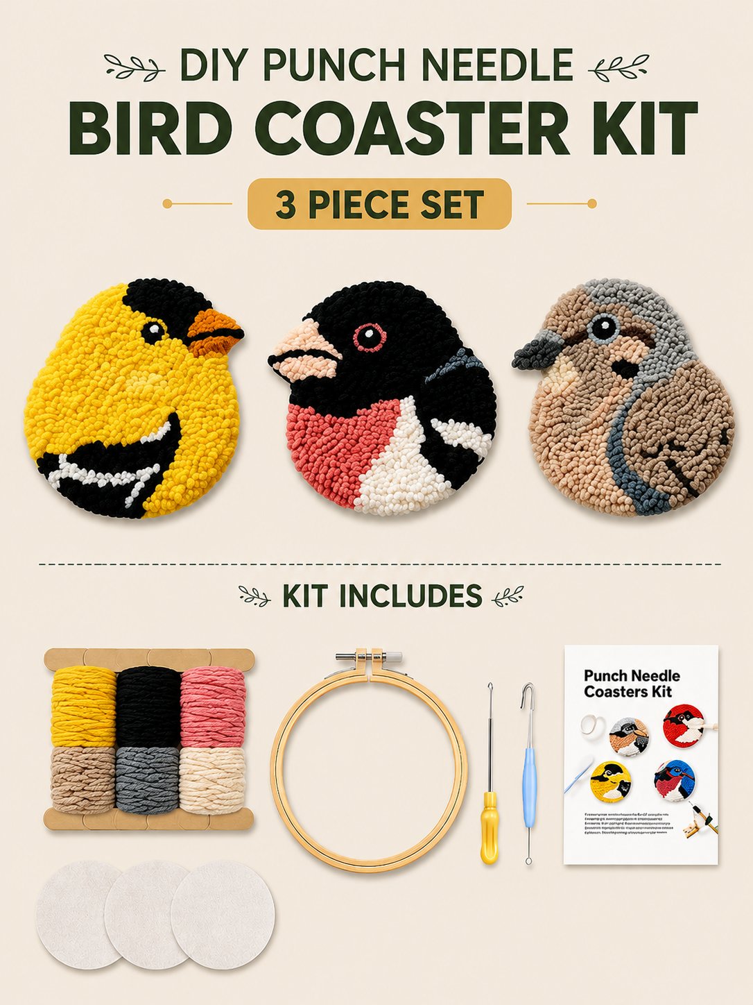 š„LAST DAY 49% OFF - š§µBeginner-Friendlyš¦DIY Bird Coasters Punch Needle Kit