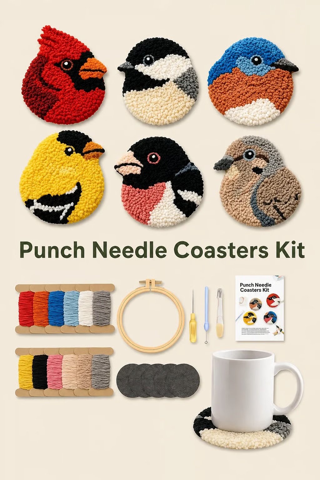 🔥LAST DAY 49% OFF - 🧵Beginner-Friendly🐦DIY Bird Coasters Punch Needle Kit